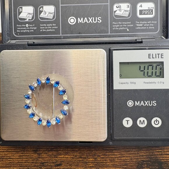 Sterling Silver 925 Blue & White CZ Alternating Circle Pin Brooch Size 1.25" - Picture 9 of 10